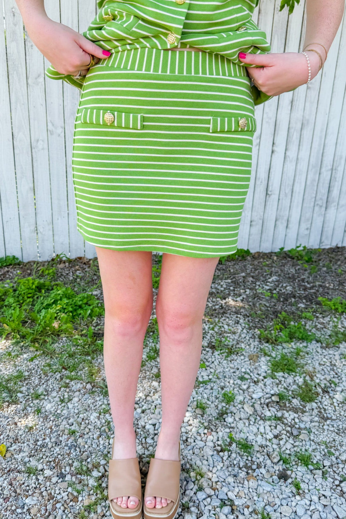 Victoria Skirt - Green/Cream Shop Southern Roots TX Victoria Skirt - Green/Cream Shop Southern Roots TX