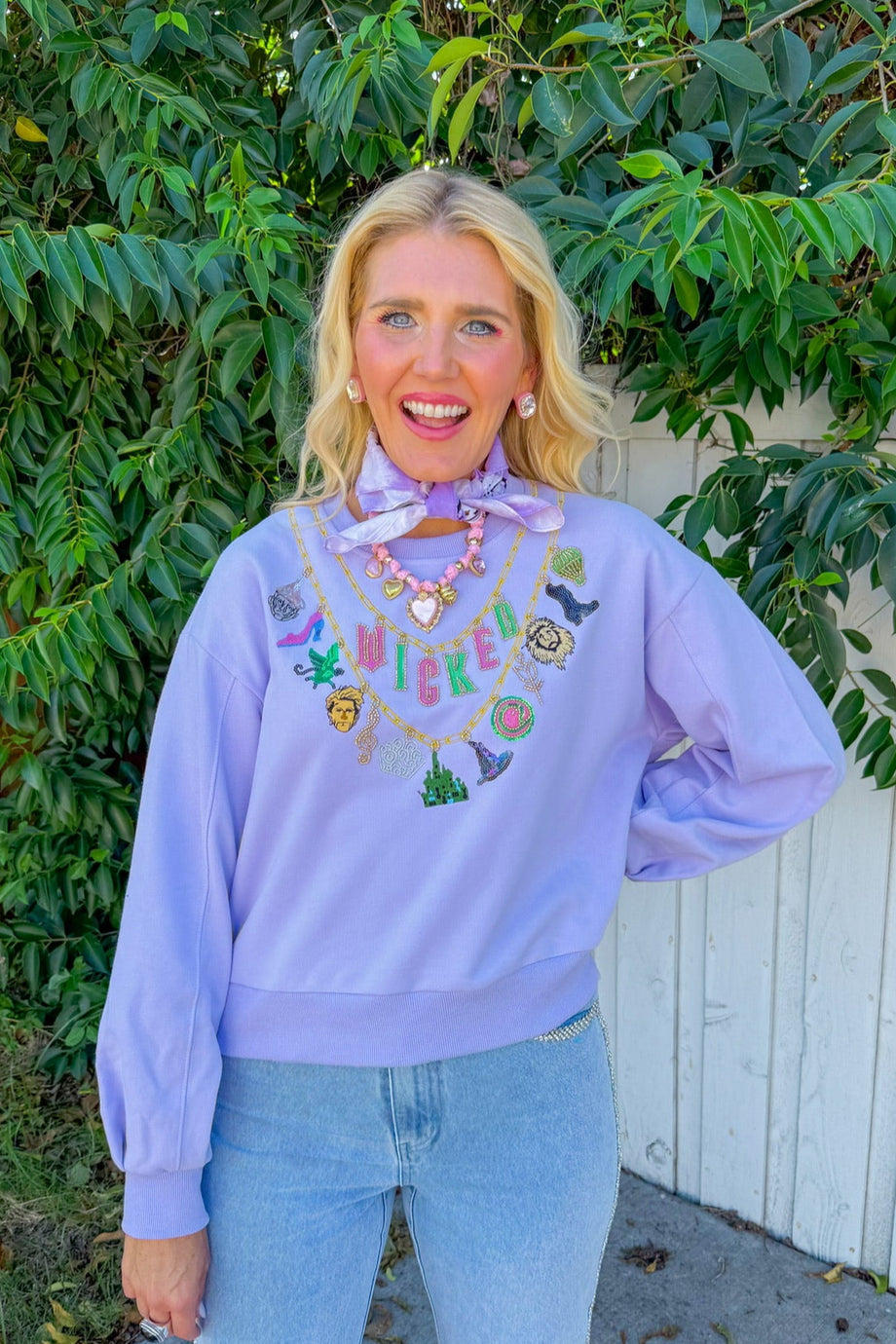 Licensed Wicked Charm Necklace Sweatshirt Lavender – Shop