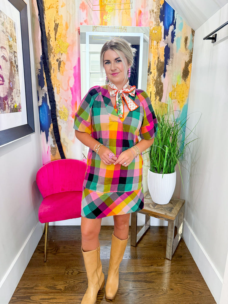 Ivy Jane Checkered Shift Mini Dress - Multi – Shop Southern Roots TX