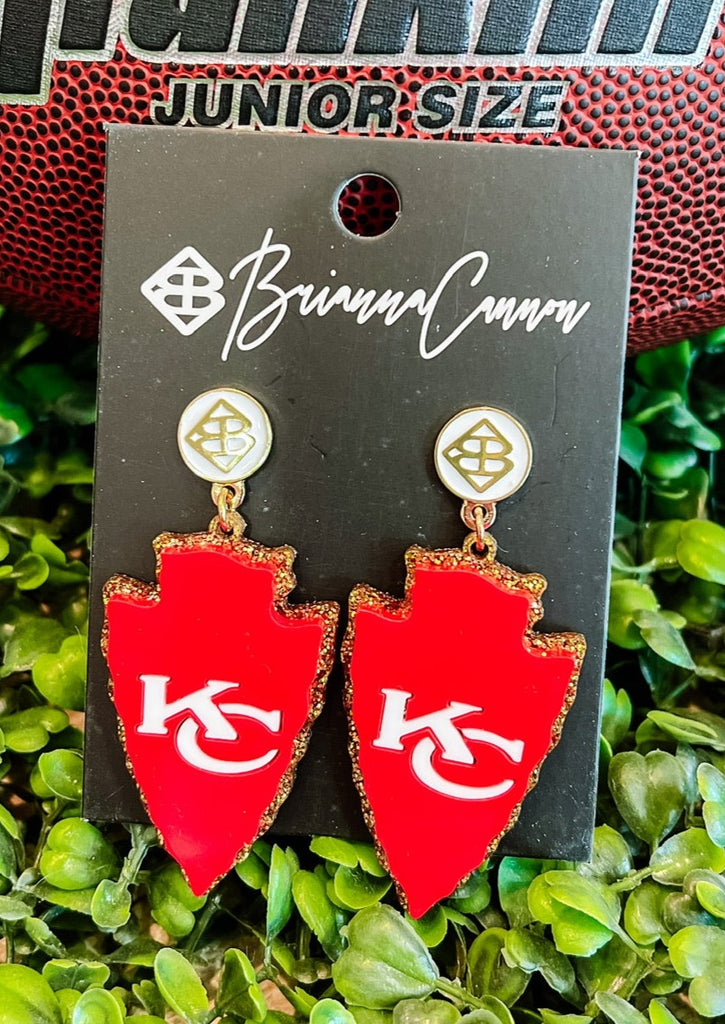 Chiefs Earrings KC Arrowhead Dangles Red Background