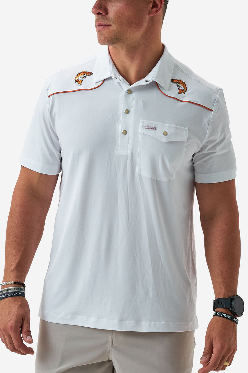 Burlebo Pearl Snap Performance Polo - Redfish – Shop Southern Roots TX