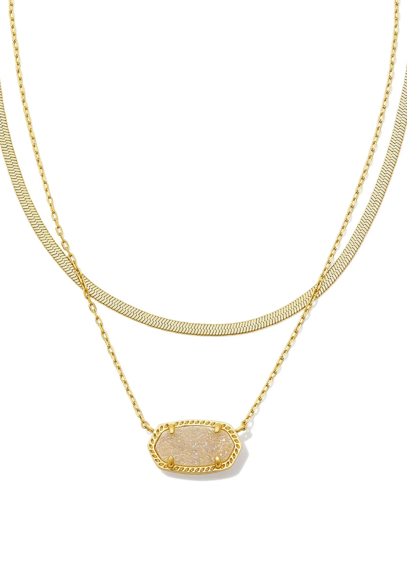 Kendra Scott Elisa Gold Pendant Necklace in Iridescent Drusy