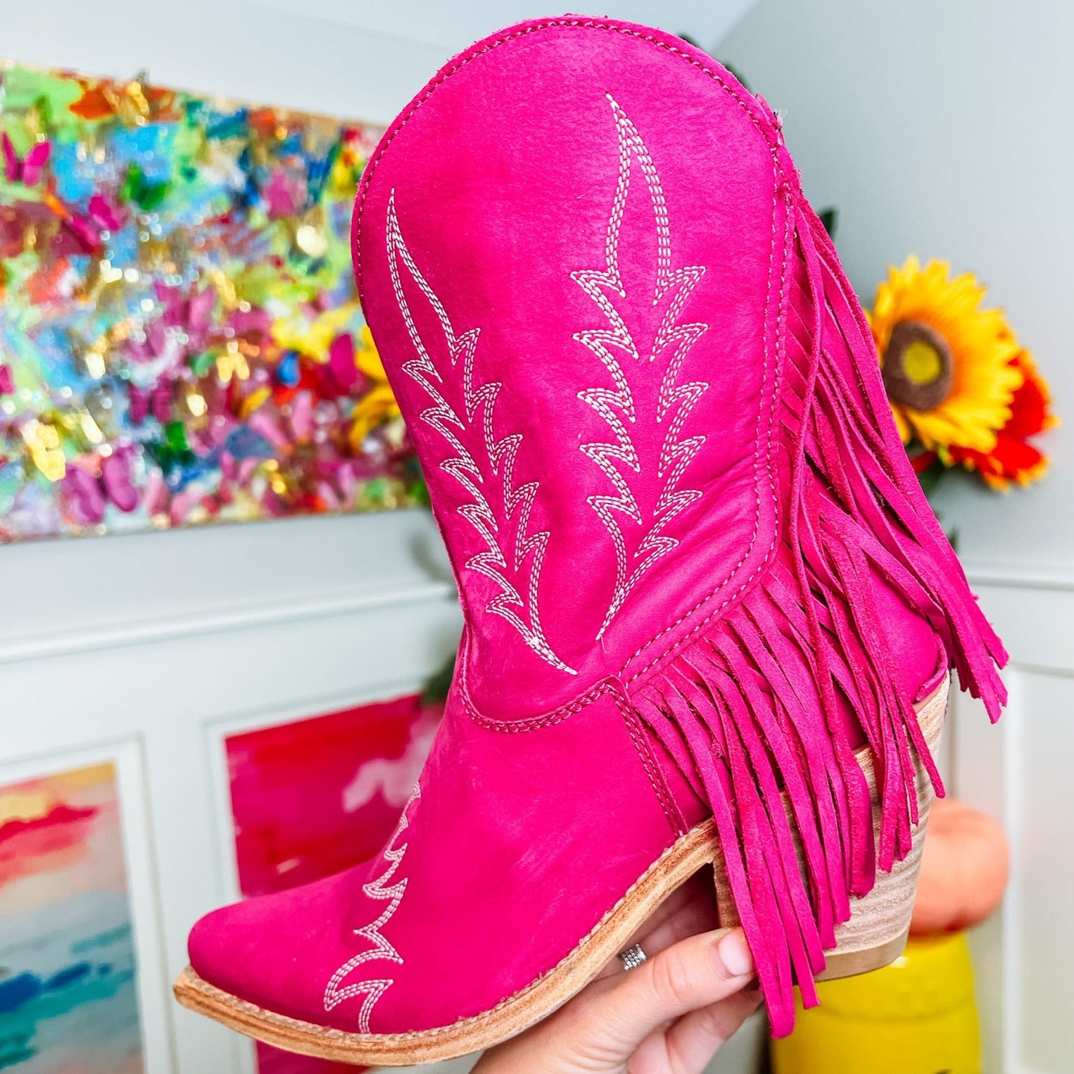 Girls pink fringe clearance boots